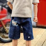 Maxbell 1/6 Scale Men Figure Short Pants Handmade Doll Clothes Blue with Holes