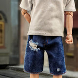 Maxbell 1/6 Scale Men Figure Short Pants Handmade Doll Clothes Blue with Holes