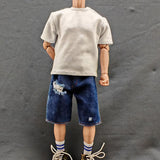 Maxbell 1/6 Scale Men Figure Short Pants Handmade Doll Clothes Blue with Holes