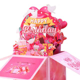 Maxbell Sweet Birthday 3D Greeting Card Decorative Box Card Birthday Gifts for Pink