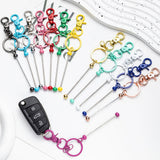 Maxbell 3x Beaded Keyring Bars Plating Metal Beaded Keychain for Jewelry Making Gift Rose gold