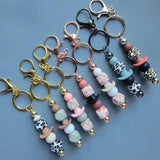 Maxbell 3x Beaded Keyring Bars Plating Metal Beaded Keychain for Jewelry Making Gift Rose gold