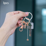 Maxbell 3x Beaded Keyring Bars Plating Metal Beaded Keychain for Jewelry Making Gift Rose gold