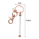 Maxbell 3x Beaded Keyring Bars Plating Metal Beaded Keychain for Jewelry Making Gift Rose gold