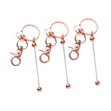 Maxbell 3x Beaded Keyring Bars Plating Metal Beaded Keychain for Jewelry Making Gift Rose gold