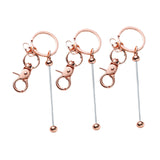 Maxbell 3x Beaded Keyring Bars Plating Metal Beaded Keychain for Jewelry Making Gift Rose gold