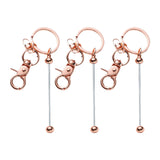 Maxbell 3x Beaded Keyring Bars Plating Metal Beaded Keychain for Jewelry Making Gift Rose gold