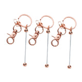 Maxbell 3x Beaded Keyring Bars Plating Metal Beaded Keychain for Jewelry Making Gift Rose gold