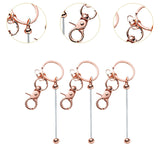 Maxbell 3x Beaded Keyring Bars Plating Metal Beaded Keychain for Jewelry Making Gift Rose gold