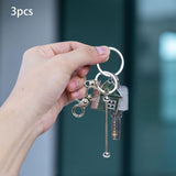 Maxbell 3x Beaded Keyring Bars Plating Metal Beaded Keychain for Jewelry Making Gift silvery