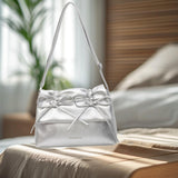 Maxbell Women Underarm Bag with Bowknot Decor Elegant Medium Size Purse Shoulder Bag Silver