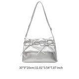 Maxbell Women Underarm Bag with Bowknot Decor Elegant Medium Size Purse Shoulder Bag Silver