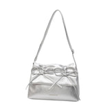 Maxbell Women Underarm Bag with Bowknot Decor Elegant Medium Size Purse Shoulder Bag Silver