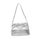 Maxbell Women Underarm Bag with Bowknot Decor Elegant Medium Size Purse Shoulder Bag Silver