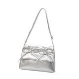 Maxbell Women Underarm Bag with Bowknot Decor Elegant Medium Size Purse Shoulder Bag Silver