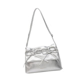 Maxbell Women Underarm Bag with Bowknot Decor Elegant Medium Size Purse Shoulder Bag Silver