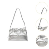 Maxbell Women Underarm Bag with Bowknot Decor Elegant Medium Size Purse Shoulder Bag Silver