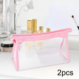 Maxbell 2Pcs Zipper Pencil Bag Transparent Pencil Case Makeup Cosmetic Bags File Pen Pink