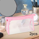 Maxbell 2Pcs Zipper Pencil Bag Transparent Pencil Case Makeup Cosmetic Bags File Pen Pink