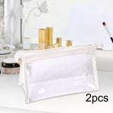Maxbell 2Pcs Zipper Pencil Bag Transparent Pencil Case Makeup Cosmetic Bags File Pen white