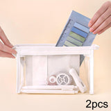 Maxbell 2Pcs Zipper Pencil Bag Transparent Pencil Case Makeup Cosmetic Bags File Pen white