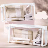Maxbell 2Pcs Zipper Pencil Bag Transparent Pencil Case Makeup Cosmetic Bags File Pen white