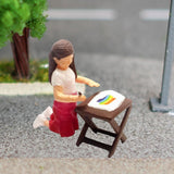 Maxbell 1/64 People Figures Drawing Girl Figure for Dollhouse Micro Landscapes Decor red