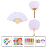 Maxbell 50Pcs Blank Paper Fans Folding Fan for Children Crafts Festival Paper Crafts Set A
