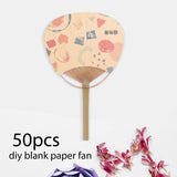 Maxbell 50Pcs Blank Paper Fans Folding Fan for Children Crafts Festival Paper Crafts Set B