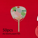 Maxbell 50Pcs Blank Paper Fans Folding Fan for Children Crafts Festival Paper Crafts Set B