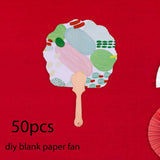 Maxbell 50Pcs Blank Paper Fans Folding Fan for Children Crafts Festival Paper Crafts Set C