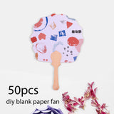 Maxbell 50Pcs Blank Paper Fans Folding Fan for Children Crafts Festival Paper Crafts Set C