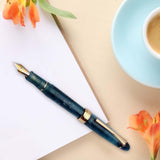 Maxbell Piston Fountain Pen Ef0.5mm Acrylic Piston Filling Pen for Signatures Writing dark blue