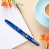 Maxbell Piston Fountain Pen Ef0.5mm Acrylic Piston Filling Pen for Signatures Writing blue