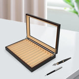 Maxbell Pen Storage Case Multipurpose Transparent Cover Office Wood Pen Display Case black