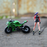 Maxbell 1:64 Girl and Motorcycle Miniature Painted Figure for Miniature Scene Layout