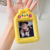 Maxbell Plush Photocard Holder Keychain for Football Cards Bus Cards Driver Licenses Yellow