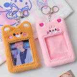 Maxbell Plush Photocard Holder Keychain for Football Cards Bus Cards Driver Licenses Pink