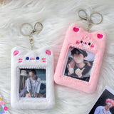 Maxbell Plush Photocard Holder Keychain for Football Cards Bus Cards Driver Licenses Pink