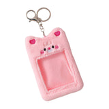 Maxbell Plush Photocard Holder Keychain for Football Cards Bus Cards Driver Licenses Pink