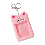 Maxbell Plush Photocard Holder Keychain for Football Cards Bus Cards Driver Licenses Pink