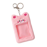 Maxbell Plush Photocard Holder Keychain for Football Cards Bus Cards Driver Licenses Pink