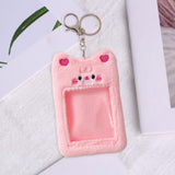 Maxbell Plush Photocard Holder Keychain for Football Cards Bus Cards Driver Licenses Pink