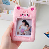 Maxbell Plush Photocard Holder Keychain for Football Cards Bus Cards Driver Licenses Pink