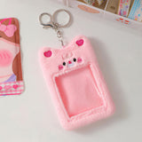 Maxbell Plush Photocard Holder Keychain for Football Cards Bus Cards Driver Licenses Pink