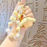 Maxbell Cute Beaded Keychain Creative Multifunction Portable Keyring for Women Girls Pudding Dog