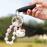 Maxbell Cute Beaded Keychain Creative Multifunction Portable Keyring for Women Girls Kitty