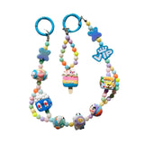 Maxbell Keychain Keyring Phone Lanyard Lovely Cute Beaded Phone Charms for Gift Kids Blue