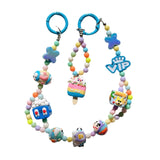 Maxbell Keychain Keyring Phone Lanyard Lovely Cute Beaded Phone Charms for Gift Kids Blue