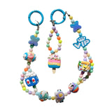 Maxbell Keychain Keyring Phone Lanyard Lovely Cute Beaded Phone Charms for Gift Kids Blue